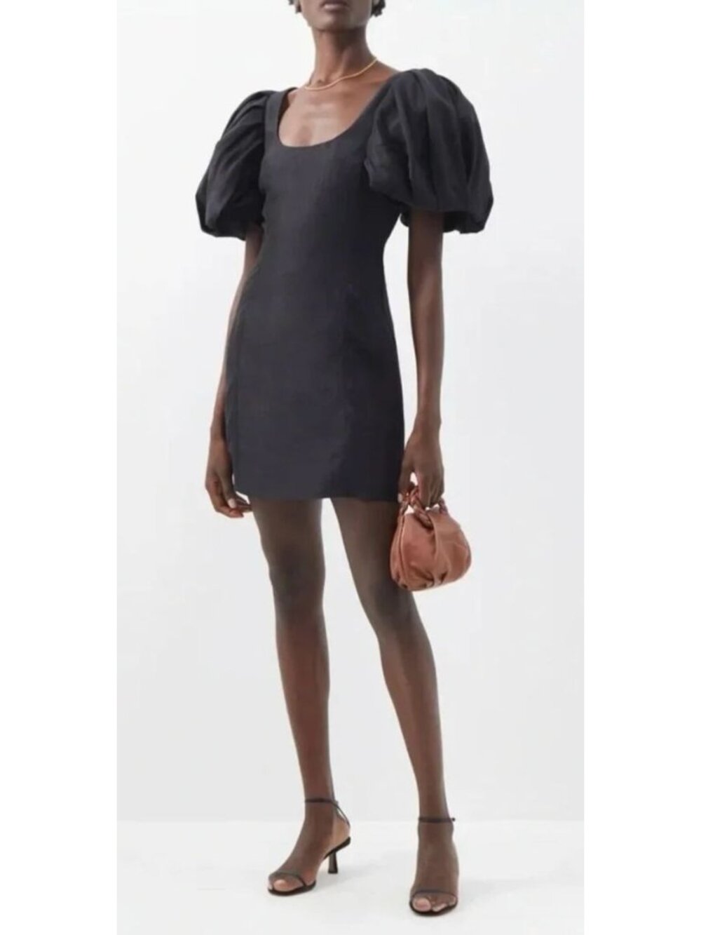 NWT Frame Puff Sleeve U-Neck Mini Dress Black Noir-sz Medium - Picture 1 of 12